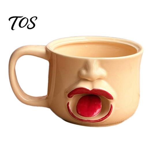 Fun Conversation Starter Gift Quirky Tongue Out Ceramic Coffee Mug, 10oz Unique 3D Sculpted Face Cup Large Capacity Beverage Mug for Tea Milk,