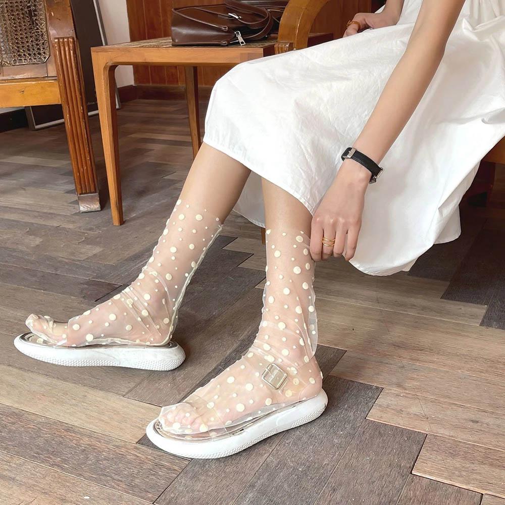 Sweet Transparent Women Mesh Chiffon Tulle Socks Dress Hosiery Nylon Dot Socks