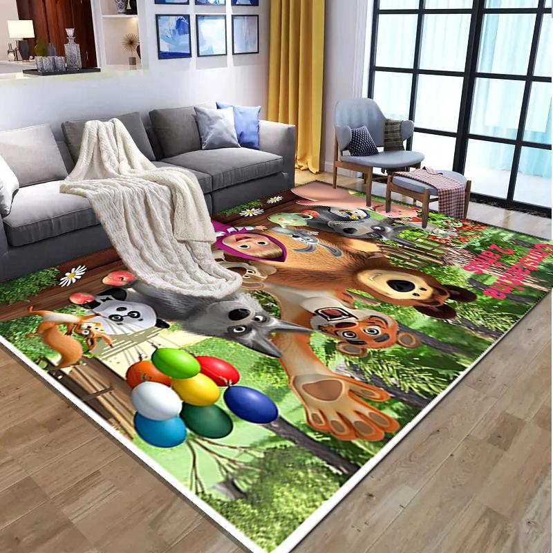 Masha and The Bear Pattern Rug, Indoor/Outdoor Mat, for Picnic, Gameroom, Bedroom, Office, Living Room, Home Decor Carpet, Birthday Gift