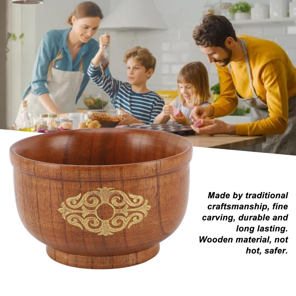One‑piece Carved Integrated Rice Bowl Solid Wood Breakfast Bowl Food Bowl Light Food Matching