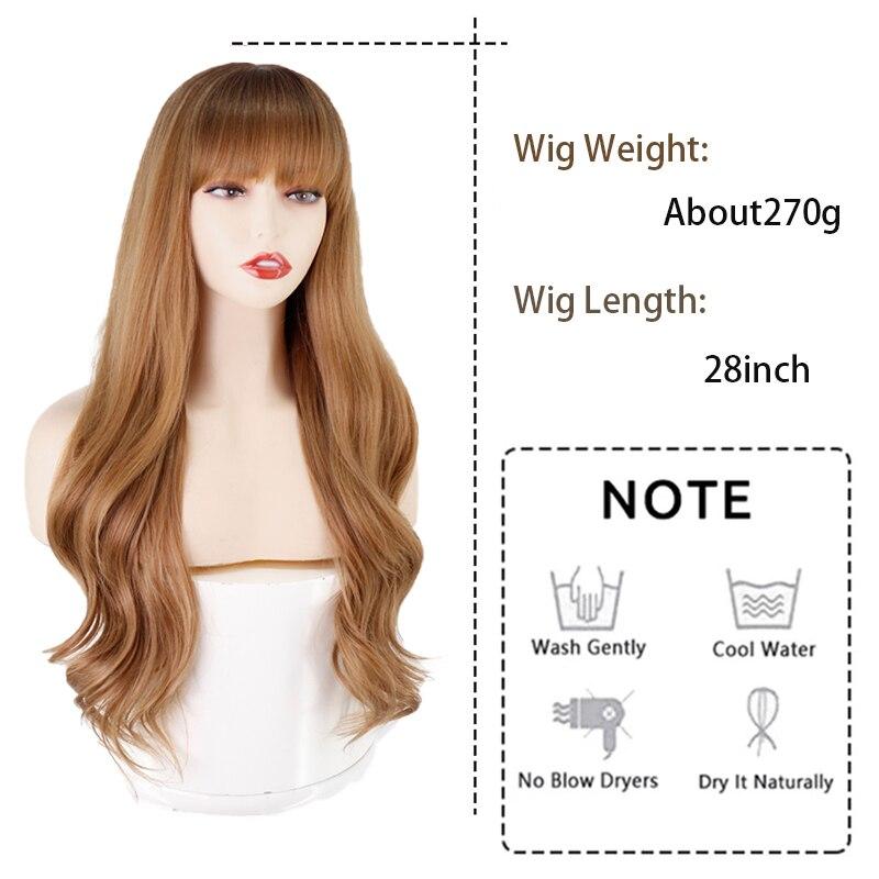 LISI HAIR Synthetic Wig Long Natural Wavy Brown Hair Wigs with Bangs for Women Cosplay Party Lolita Heat Resistant Fiber