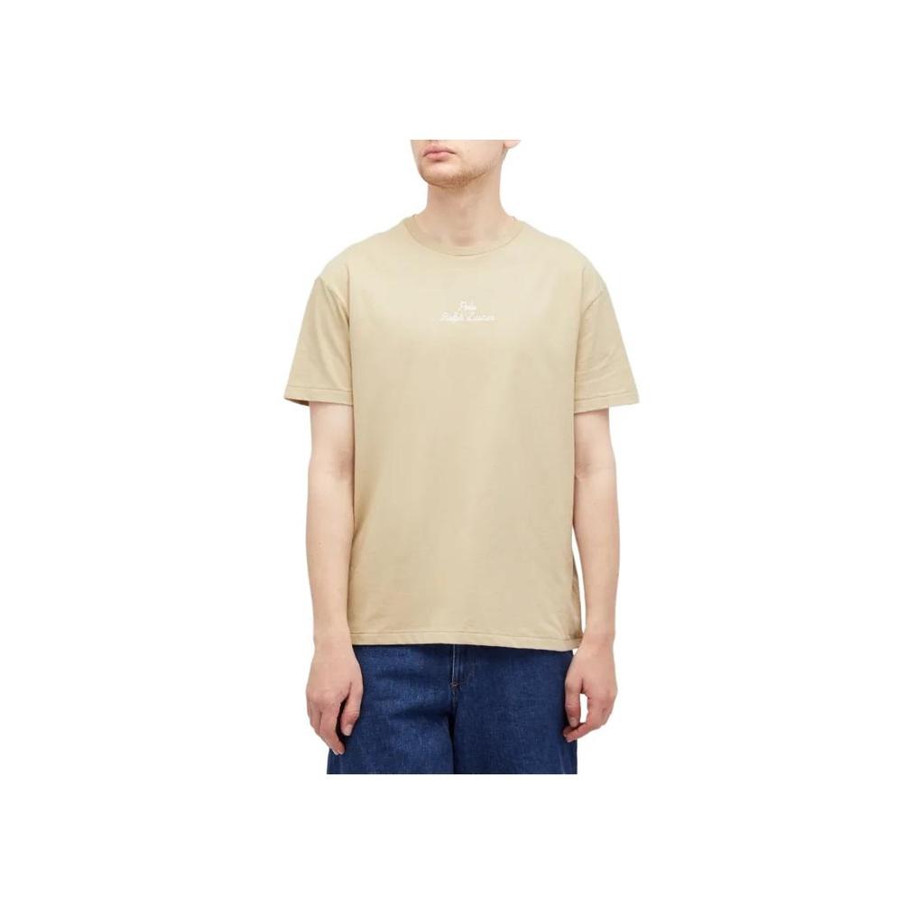 Polo Ralph Lauren Однотонная футболка с вышивкой букв, с круглым вырезом и короткими рукавами, мужская, топы, светло-коричневая, 710936585-017