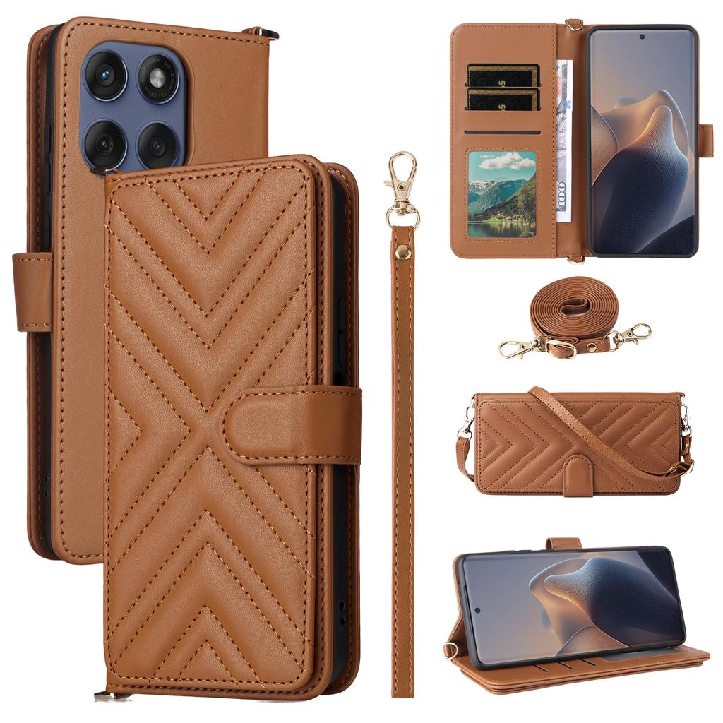 For Motorola Edge 60 5G/60 Fusion 5G Stand Wallet Case with Shoulder/Wrist Strap Leather Phone Cover