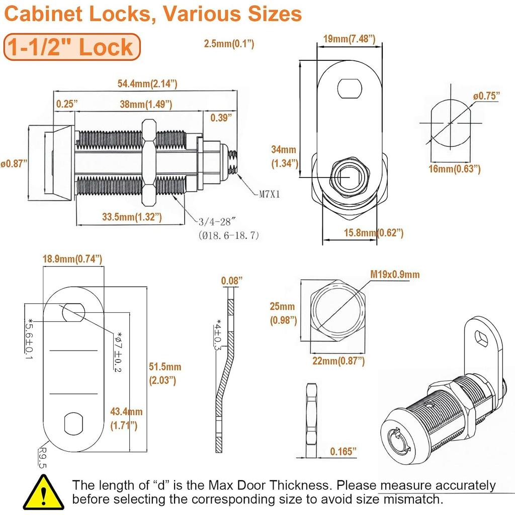 RV Storage Locks Keyed Alike, File Cabinet Tool Box Lock with Removable, RV Compartment Tubular Cam Lock Replacement, Locks for Drawer Mailbox Storage