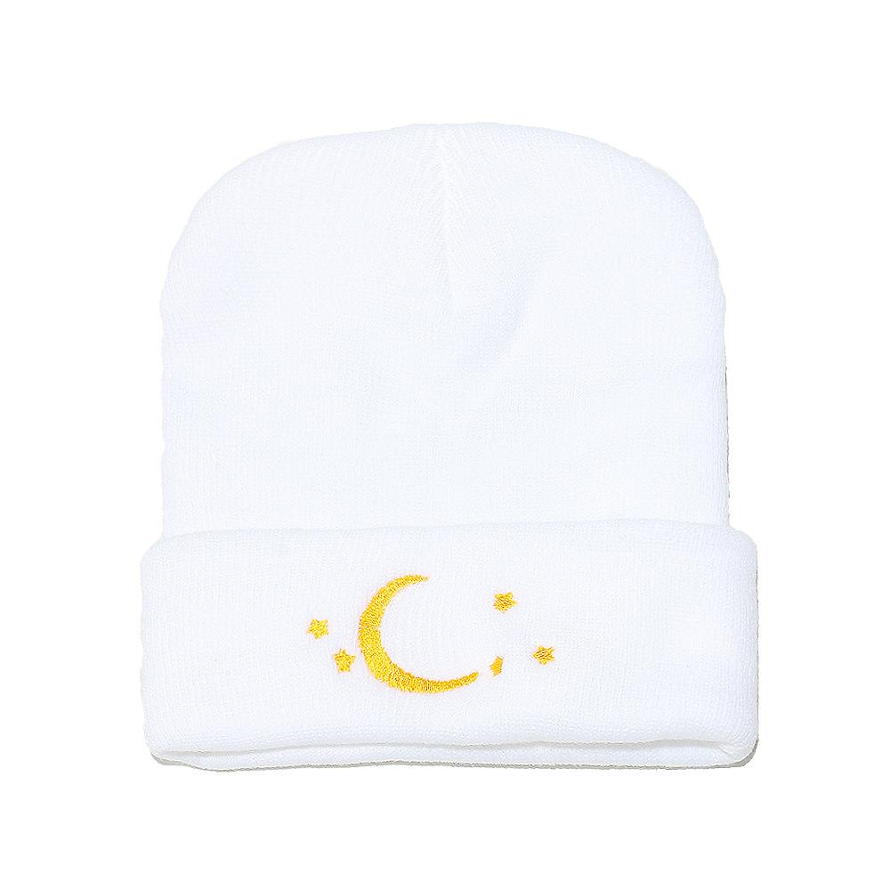 Модная универсальная шерстяная шапка бини с вышивкой в виде звезды и луны, вязаная шапка, шапка-пуловер для мужчин и женщин