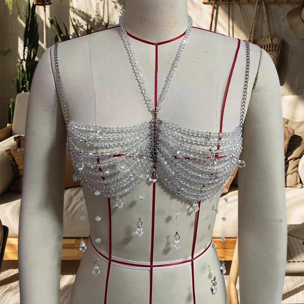 Многослойная цепочка на тело с бусинами, цепочки на грудь, body chain harness для фестивалей и рейвов, аксессуары для тела, украшения для женщин и девушек