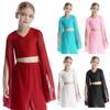 Girls Elegant Dance Top V Neck Split Flared Sleeves Crop Top Classical Dancing Practice Performance Wear