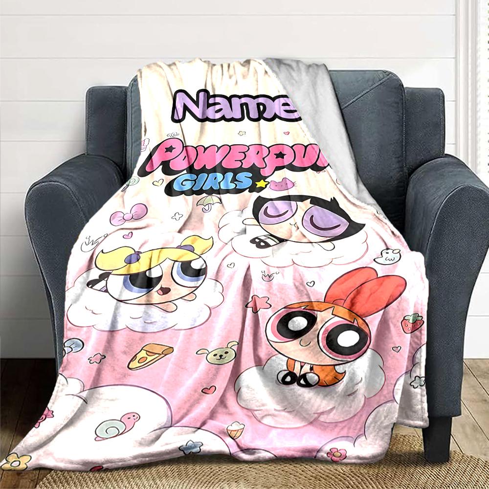 Custom Name Powerpuff Girls Adventure Party Blanket For Couch Bed Plush Cozy Fuzzy Blanket Super Soft Warm Blankets For Fall And Winter 0916297