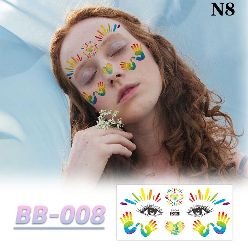 Радужная наклейка на лицо, водонепроницаемая временная татуировка, красочный узор, луна, звезда, боди-арт, рука, поддельные татуировки для женщин и мужчин