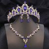 Opal Blue Tiaras Sets Bridal Jewelry Set for Princess Wedding Crown and Necklace Earring Prom Birthday Dress Costume Accessories