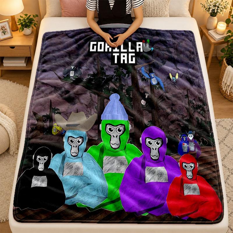 Фланелевое одеяло Мультяшный персонаж Gorilla Tag Теплое Мягкое Плед для использования в помещении на диване Кровати Гостиной