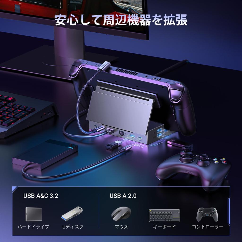 Ugreen ТВ-док-станция для Steam Hub, док-станция HDMI 10 Гбит/с x 1000 Мбит/с, 2 x USB, кардридер, 100 Вт PD, подставка с фиксированным углом, для Deck/Switch/Rog Ally/Legion Go, 9-в-1