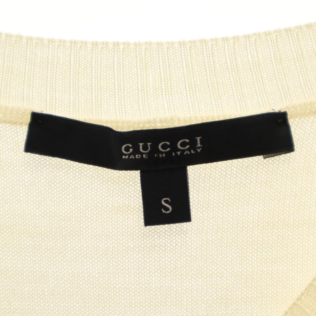 Gucci Сделано в Италии Смесь кашемира Цветочный Короткий рукав Вязаный S Айвори Женский Б/у