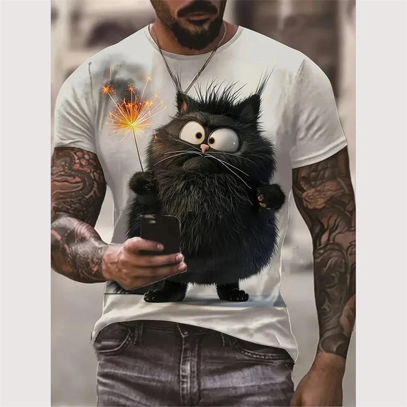 Милая мужская футболка с рисунком кота, футболка с 3D-печатью животного