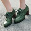 Vintage Women's High Heels Loafer Shoes New 2025 Lace-up Black White Green Heeled Party Footwear Office Shoes Female Big Size