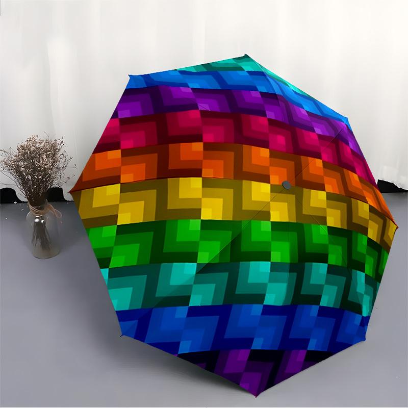 1pc Pixel Art Automatic Folding Umbrella - 8-Rib Automatic Open/Close, Large Canopy Birthday Festival Gift yy251217136