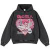 Уличная одежда, японское аниме, графика унисекс, мытая черная объемная толстовка унисекс с длинными рукавами