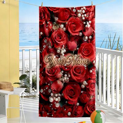 Rose Customize Your Name Beach Towel Super Soft & Absorbent Perfect for Traveling Yoga Camping and Swimming