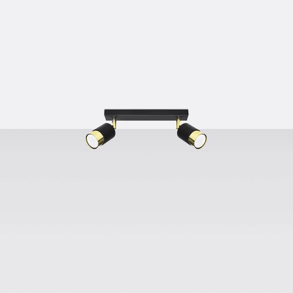 Spot Sufitowy Czarny Podłużny Podwójny Klosz Złoty 2Xgu10 10W Nero Sl.1070 Sollux Lighting