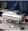 Прямоугольная жаровня из нержавеющей стали с спиртовой горелкой с подъемной крышкой