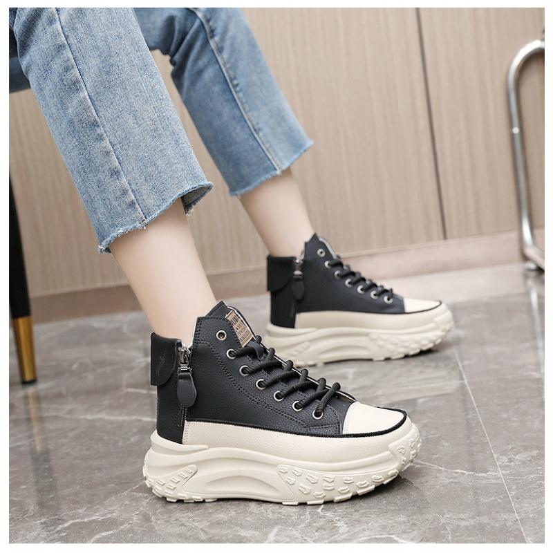 Высокие туфли для женщин, женская обувь с круглым носком, повседневные туфли на толстой подошве