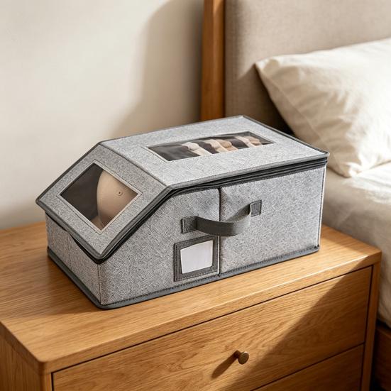 Hat Storage Box, Stackable Space-Saving Design, with Zipper Closure Organizer, Dustproof Clear Window Hat Container, for Men Women Hat Organize