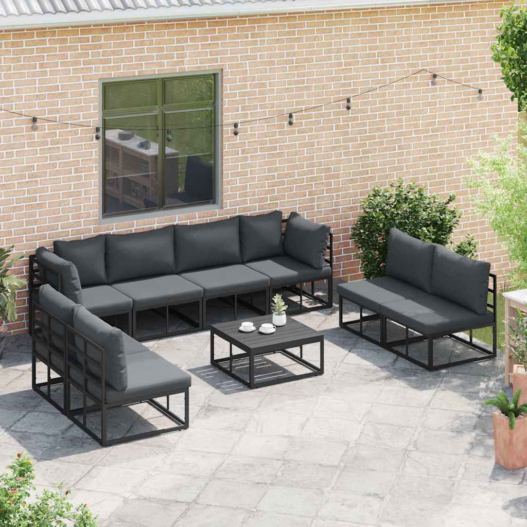 8 Piece Garden Sofa Set with Cushions Black Aluminum