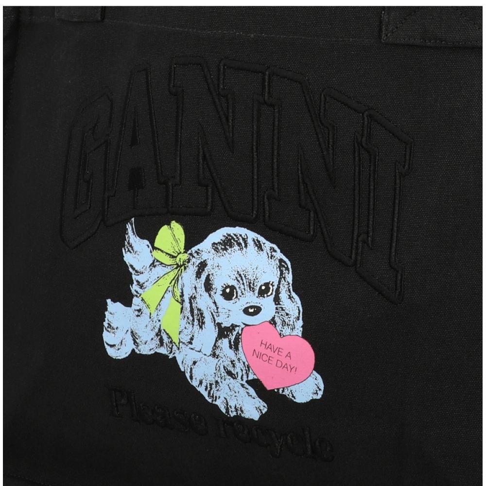 Ganni Large Puppy Logo Easy Shopper Tote Bag A7158 252
