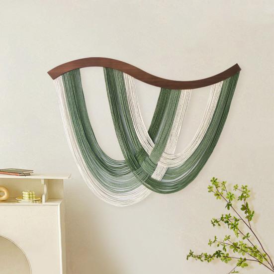 Богемный настенный гобелен ручной работы, градиент от зеленого к белому, тканый хлопок