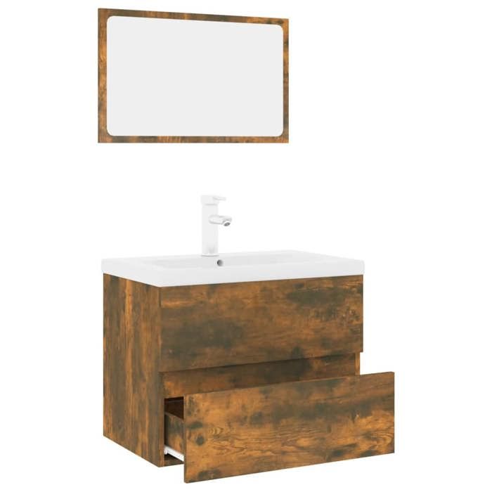VidaXL Bathroom Furniture Under Sink Cabinet Mirror Vanity Cabinet Storage Cabinet Interior Smoked Oak Wood 3152876