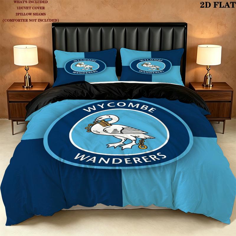 Wycombe Wanderers Fc Pattern Bedding uilt Set uilt Cover Pillowcase Home Decoration Birthday Gift (1 * duvet cover + 2 * pillowcase without core)