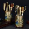 Brass Tea Ceremony Tools Set With Ebony Wood Holder Six Piece Accessories Gaiwan Brewing
