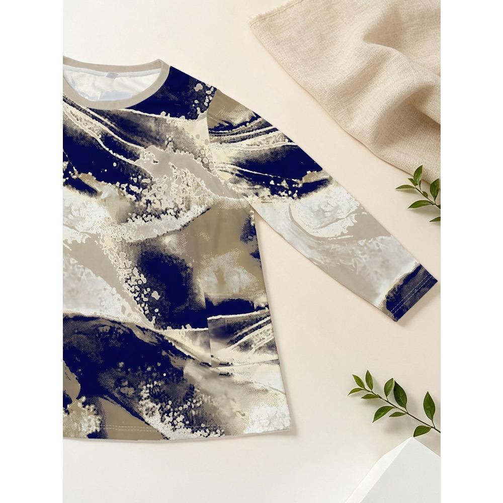 Women's Plus Size with Pocket Design Loose Printing Long Sleeve T-Shirt Women