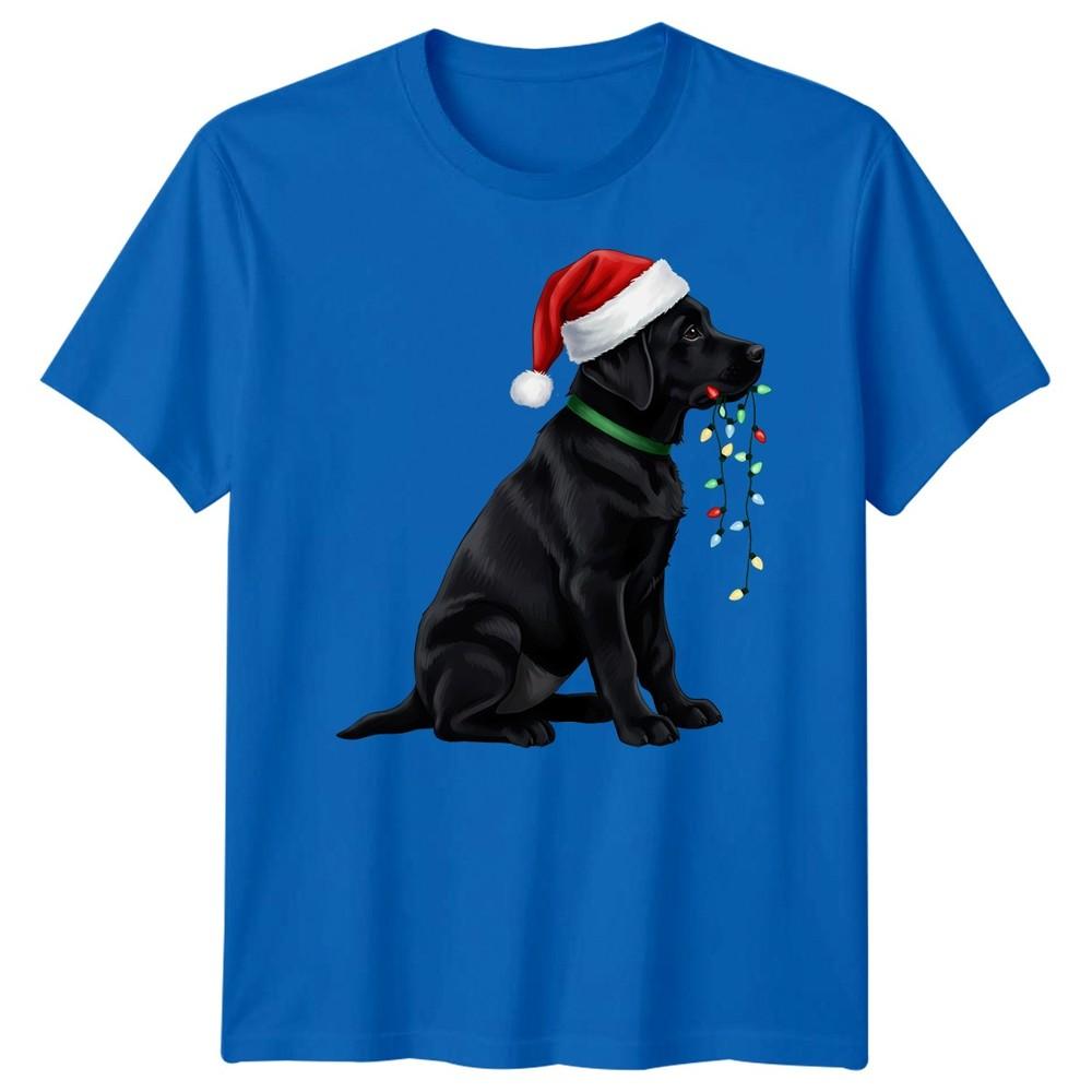 Black Labrador Dog Christmas Holidays Unisexs Unisexs Graphic Tee Santa Hat Lights