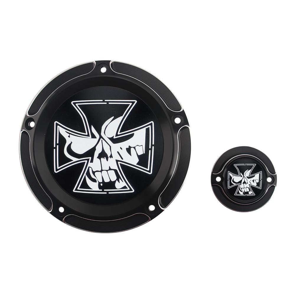Black Derby Timing Covers Skull Engine Derby Cover Clutch Side Covers Fit For Harley Softail Heritage FLHC 107 FLSL FXST Fat Boy