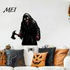Dark Reaper Glass Stickers Halloween Wall Sticker, Scary Black Robed Demon with Ax Decal, Creepy Man Decor PVC Waterproof Art for Home Window Decals