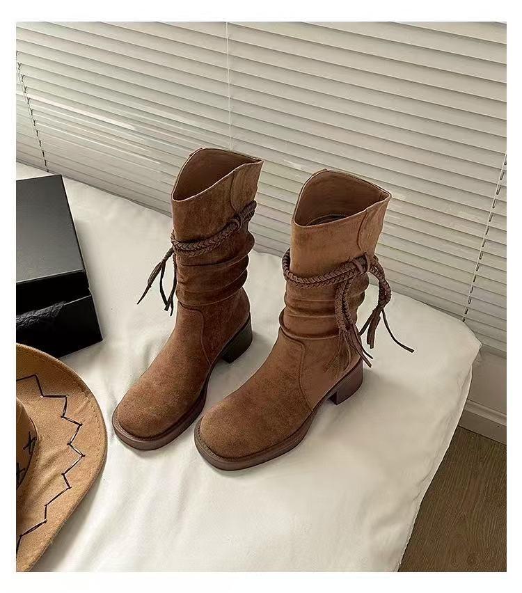 Версия из овчины~ Пустынный ветер толстые мм длинные сапоги женские осенние западные рыцарские сапоги сапоги с голенищем большой окружности летние сапоги Синьцзян