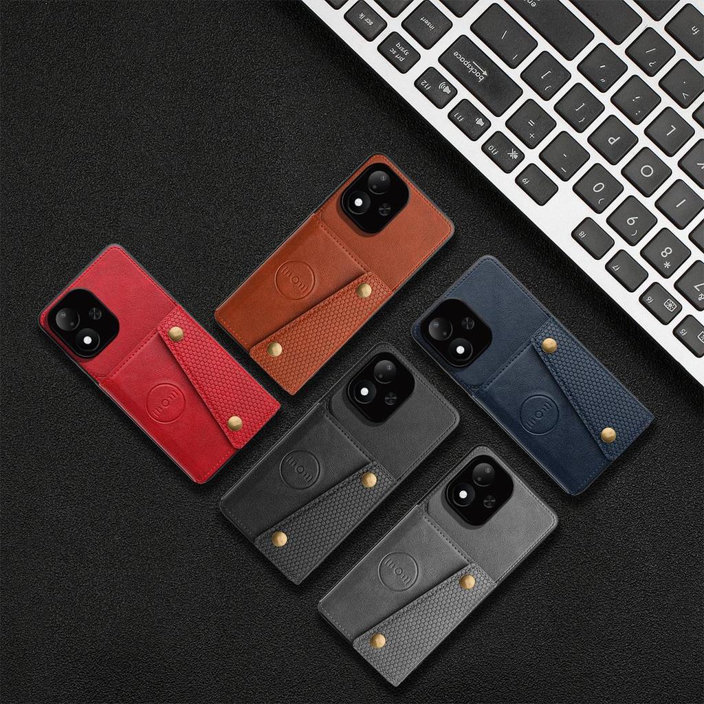 Винтажный кожаный держатель для карт Чехол для телефона для Xiaomi Redmi Note 17 5G Карманы для карт Двойные кнопки-защелки Флип-кошелек Чехол