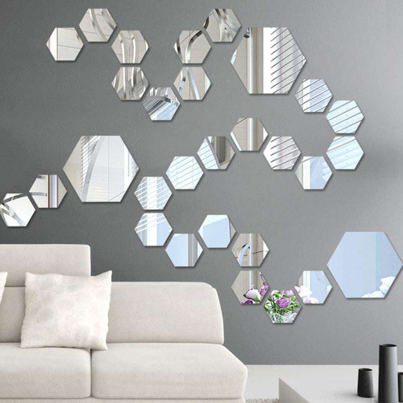 Acrylic Mirror Stereo Wall Stickers Living Room Decorative Mirror Stickers Hexagonal Wall Stickers DIY Decorative Mirror Sticker