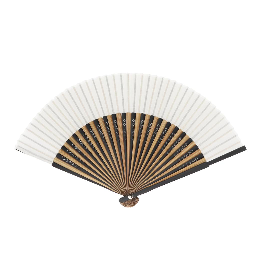 Onishi Ken Seihan Made with Japanese Fabric Fan, Cotton-Linen Slub, Medium-Short Fabric, 22.5cm, Off-White, "Ripple" Design, S22-MAS01,