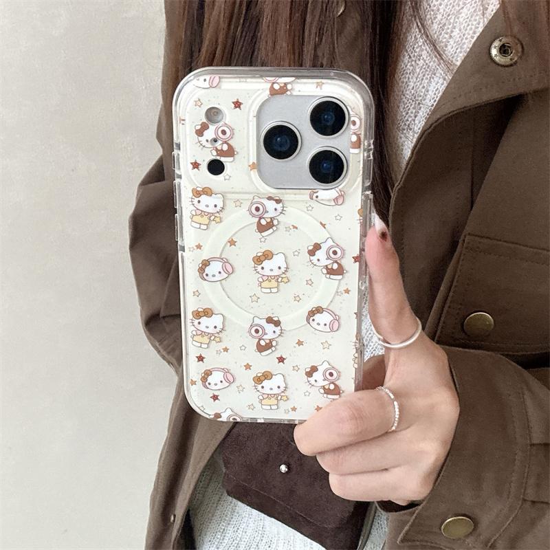 Fashion Cute Little Hellokitty Magnetic Phone Case For iPhone 17 Pro 15 16 14 Pro Max Cover with Stand Shockproof Cases For Mags