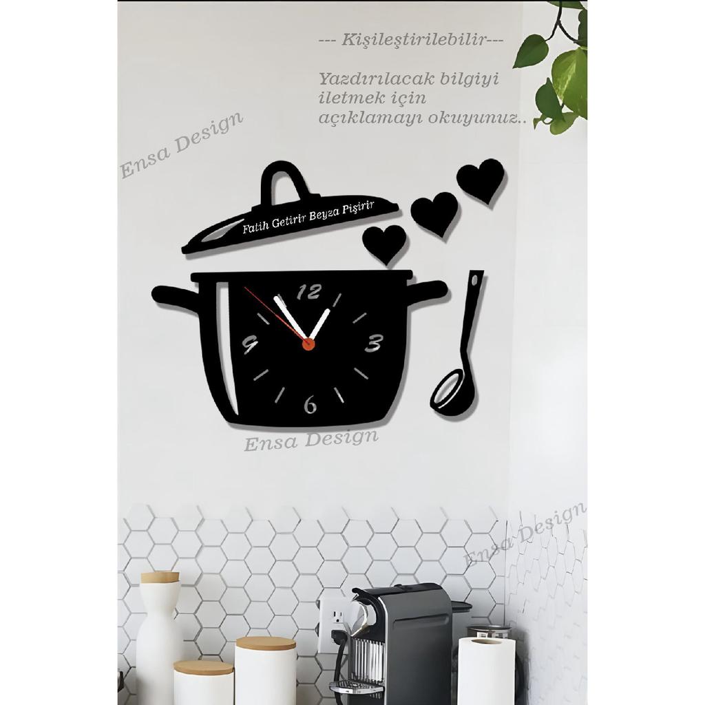 Kitchen Wall Clock With Pot Cover Model - Names Can Be Written - Wooden Kitchen Clock