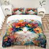 3pcs Cat Artwork Ideas Design Quilt Cover Set - Soft & Comfortable Polyester Fabric, All-Season Breathable Comforter Set For 1 Quilt Cover & 2 Pi