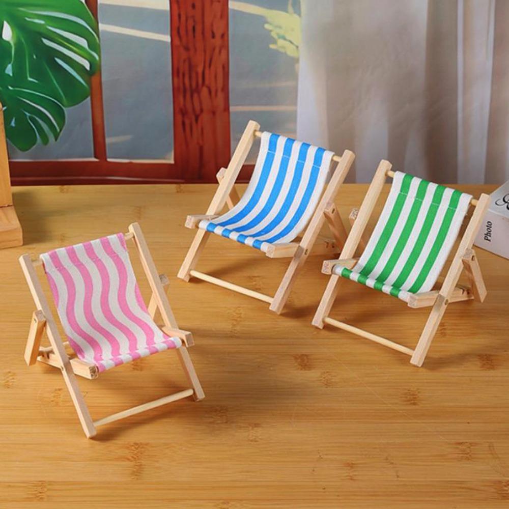 Multicolors Foldable Beach Chair Model Wooden Outdoor Casual Reclining Chair For 10cm Cotton Doll