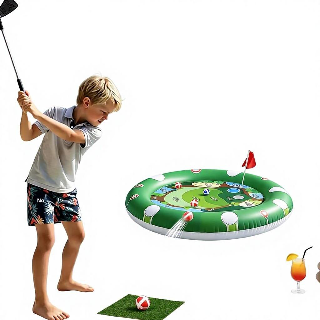Inflatable 2 in 1 Golf Pool Set with Floating Hydraulic Flushing Games & Sticky Balls for Adult Summer Party River Outdoor Use