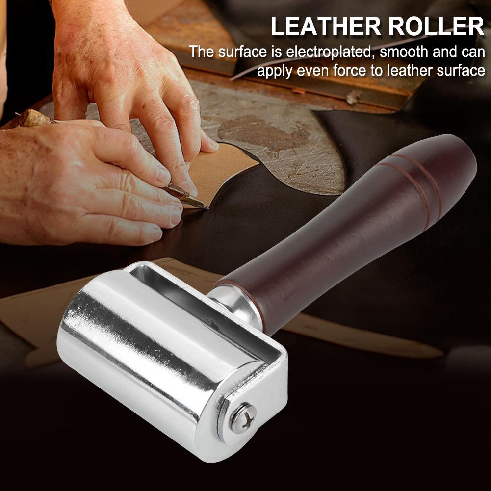 Glued Layer Rolling Tool, 60mm High Carbon Steel Lther Roller with Electroplated , Rl Wood Handle for Crafting