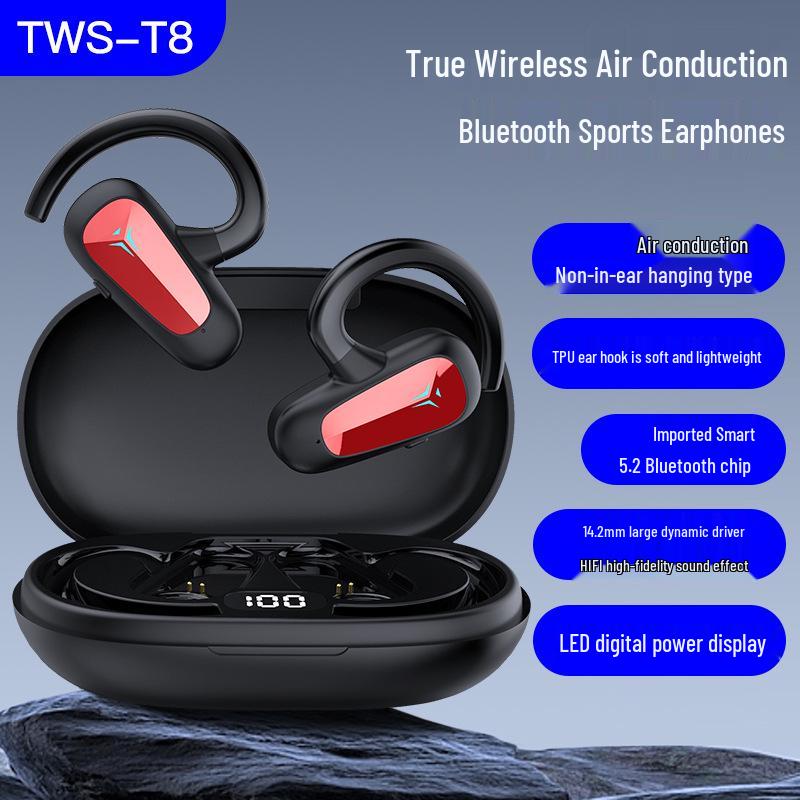 Air Conduction TWS Stereo Sports Bluetooth Earphones - Sweatproof, Dual Ear, True Wireless with Ear Hook.