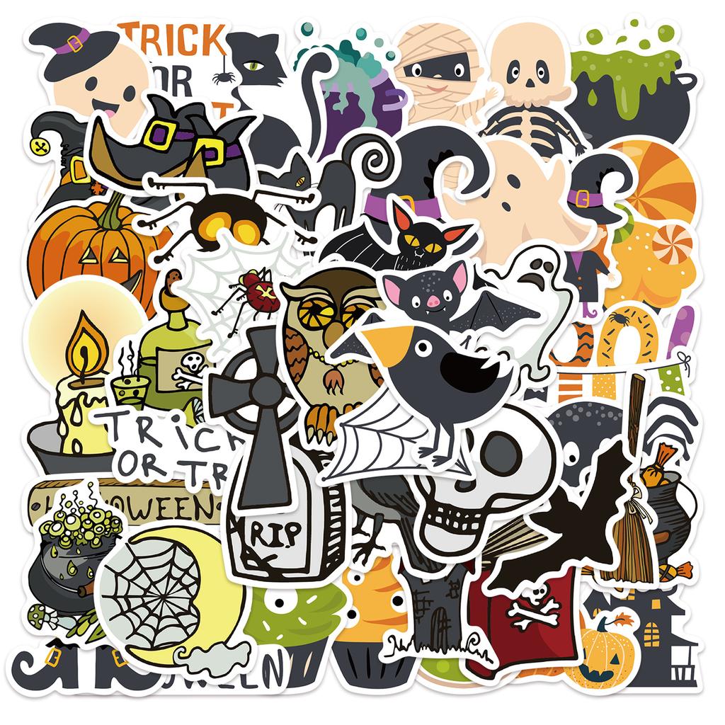 13 Models of 50 Halloween Holiday Decoration Graffiti Stickers Suitcase Computer Waterproof No Glue Stickers DIY
