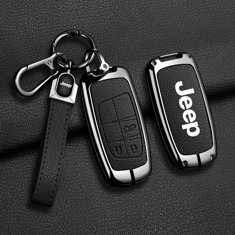 EPY1 For Jeep Grand Cherokee WK2 KL Wrangler JK Commander Renegade Compass 2018 2022 Metal Leather Car Key Case Cover Bag Accessories