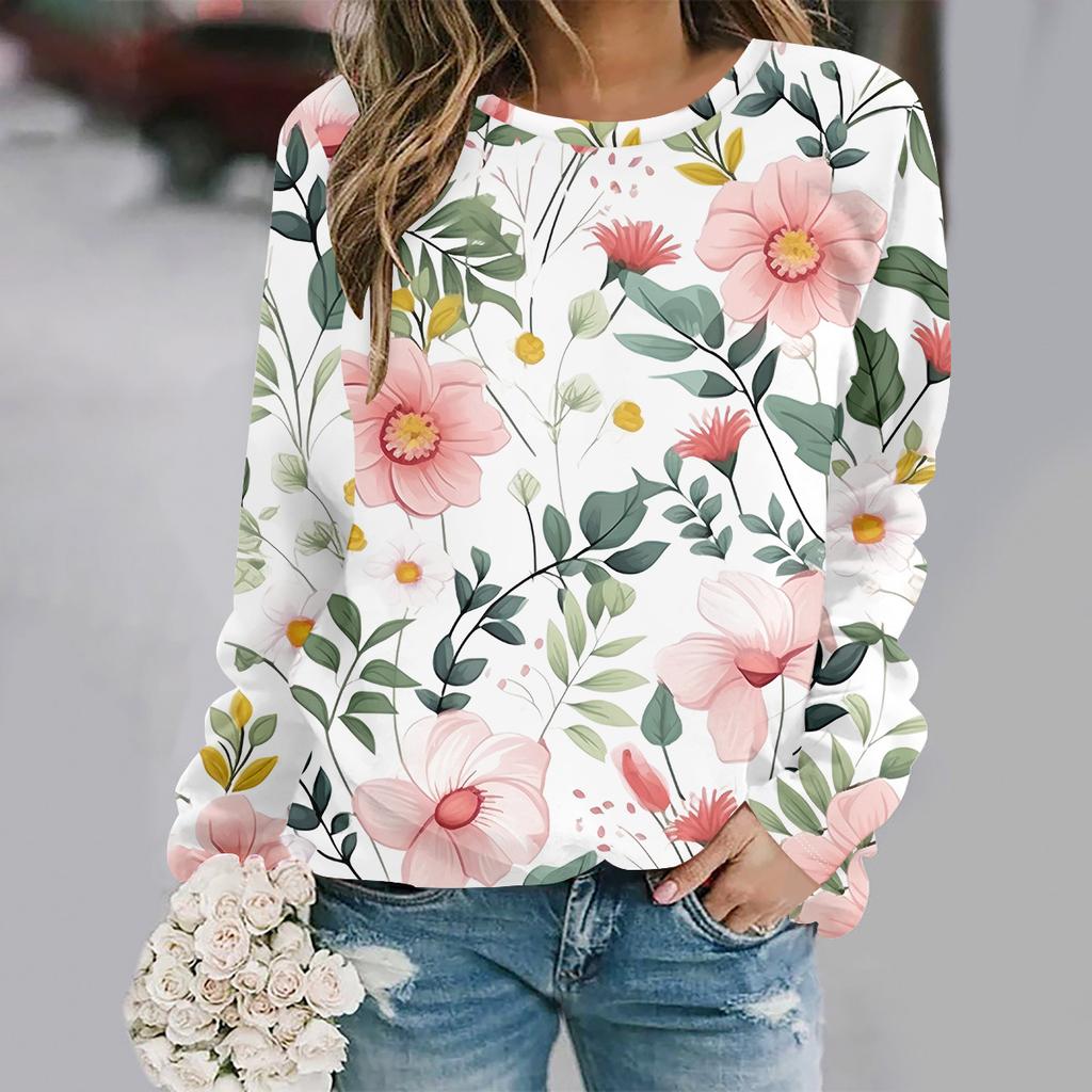 autumn and winter new fashion round neck long sleeve printed elegant casual loose hoodie